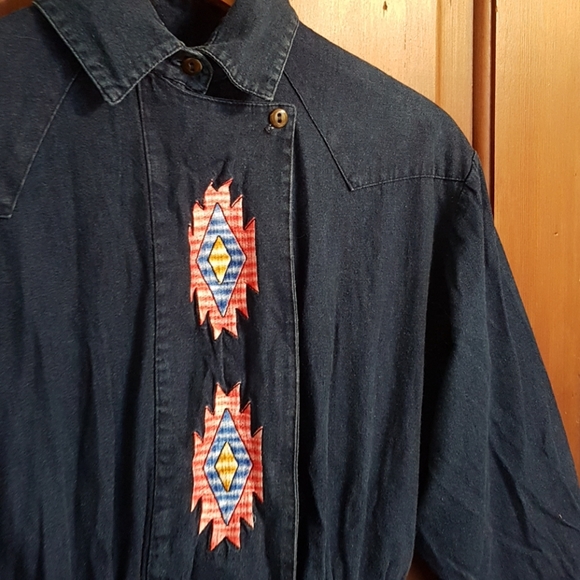 Vintage Denim Midi Dress With Embroidered Accent - Picture 3 of 6